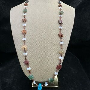 Fetish carved multi-stone baby bear w/ turquoise big bear 30 inch necklace